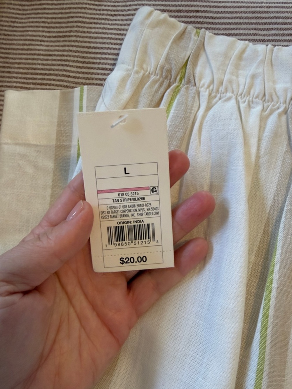 Women's White Linen-Blend Stripe Midi Skirt - Green & Gray Stripes - Picture 5 of 5